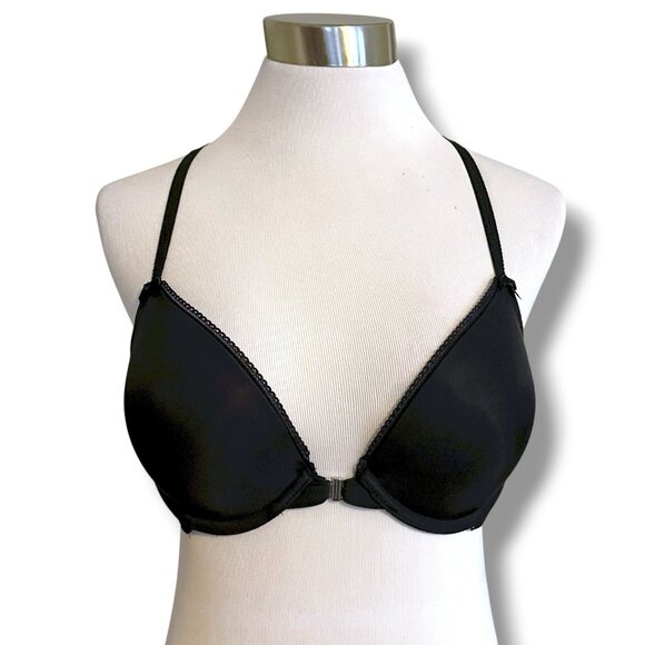 Adore Me 34C Bra Black Front Close Padded Push Up Underwire Lace Racerback - Picture 3 of 6